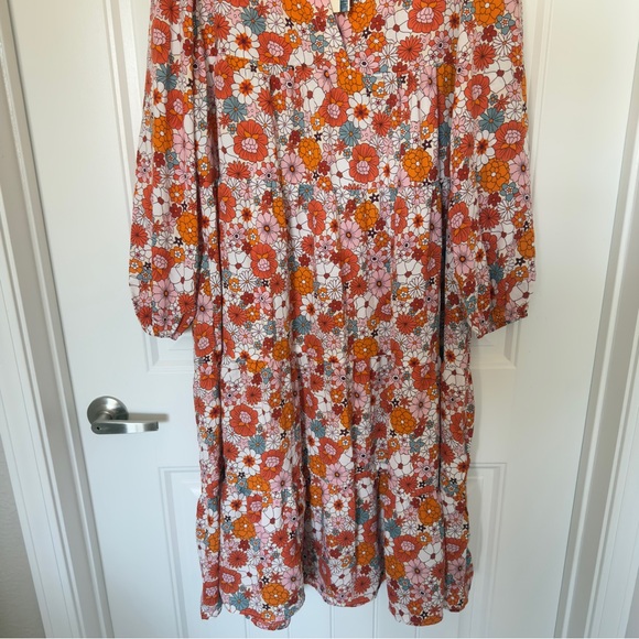 Dokotoo Academia Style V Neck Large Cottagecore Tiered Midi Floral Print Dress - Picture 5 of 10